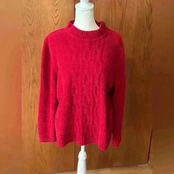 Alfred Dunner Sweaters - Alfred Dunner Sweater Women's Long Sleeve Knit Pullover Mock Neck Red Size L